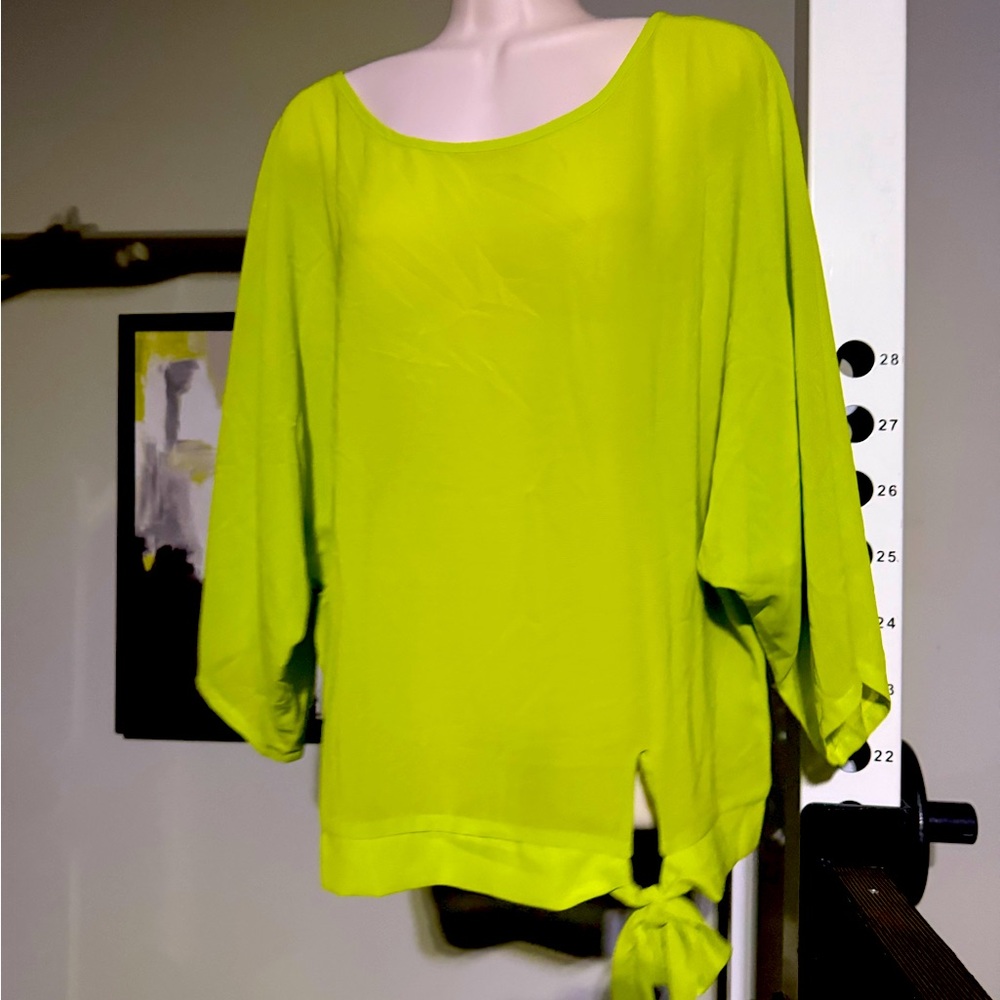 Pinky Bright Lime Green Boatneck Tie-Hem Dolman Top